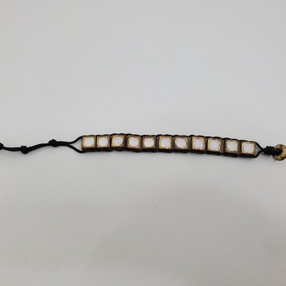 Faux Moonstone Bracelet Wrap Beaded Gold‎ Tone Blac